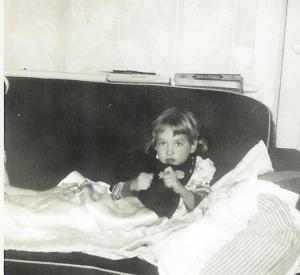 Sick bed at Bochi's, with bib to catch spit out medicine.