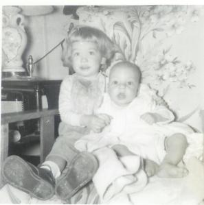 A few years earlier, with arm around David and wearing clown shoes.