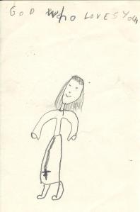 Jesus with no beard, but with a rosary belt