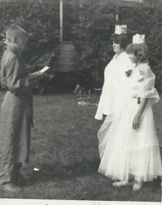 Preacher marries King and breathtakingly beautiful princess. Spinning wheel in background.