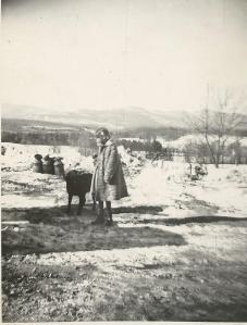 Me and Wolfy. Clubhouse is beyond the back left. Sledding hill beginning is in the rear.